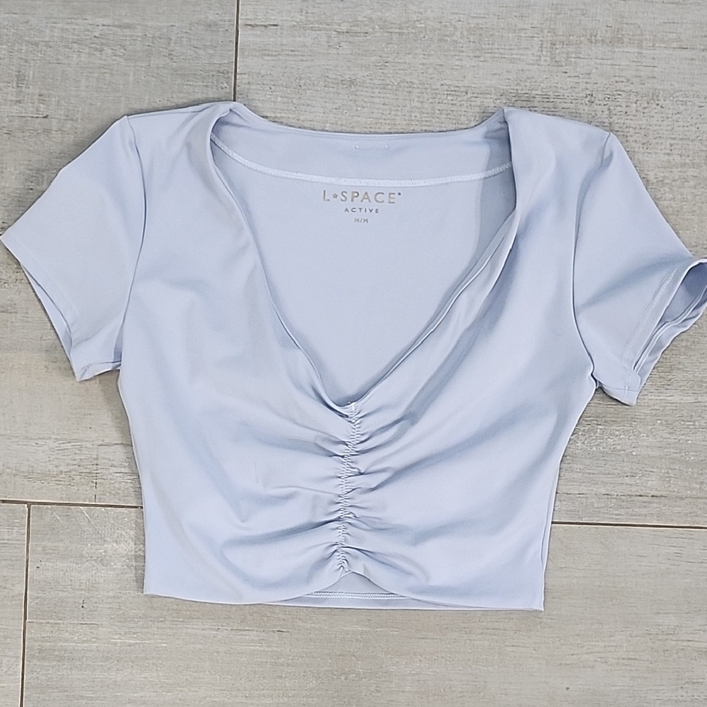 L*Space Sky Blue Ruched Crop Top